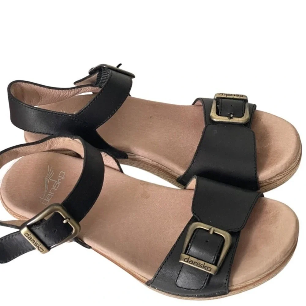 Dansko Matty Black Leather Buckle Sandals EU 37 US 6.5-7 Comfort